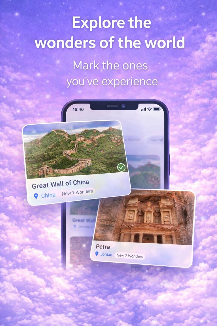 Wunder-Bildschirm mit der Chinesischen Mauer und Petra